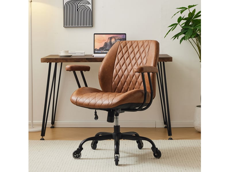  Chaise de bureau 62 x 62 x 96 cm marron, simili cuir, pivotante et réglable en hauteur avec accoudoirs  - Conforama B