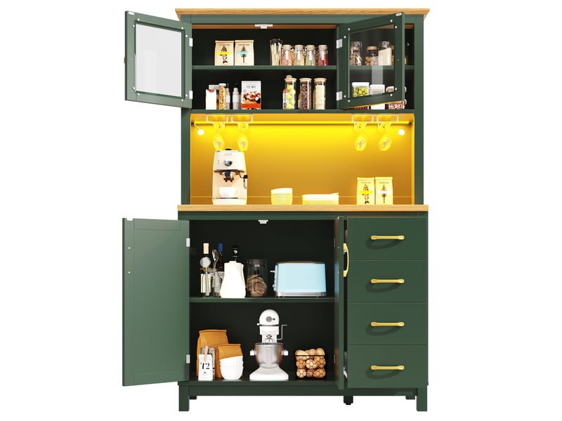  Armoire de cuisine, avec éclairage led, 105,5 x 40 x 180 cm, avec 4 portes, coloris vert et noir et blanc, pour maison et appartement  - Conforama W