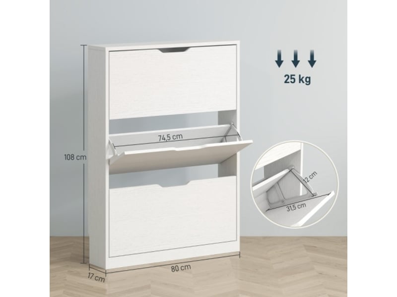  Meuble à chaussures blanc 3 abattants, rangement pour 9-12 paires, étroit, 80x17x108 cm  - Conforama C