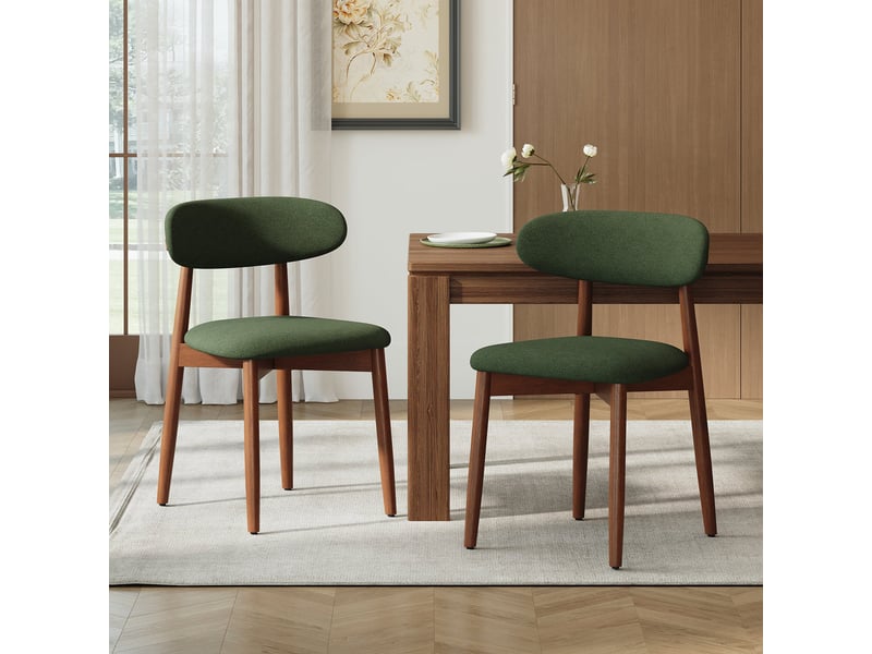  Lot 2 chaises de salle à manger, chaises rembourrées avec revêtement en tissu, coussin en mousse haute densité, cadre en bois massif, chaises d’appoint de cuisine et de salle à manger, vert  - Conforama B