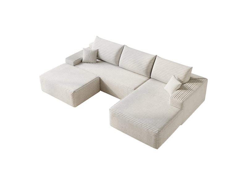  Canapé d'angle droite 3 places en l 270cm canapé modulable canapé compressé en velours côtelé avec pouf méridienne, blanc  - Conforama A