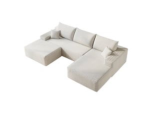 Canapé d'angle droite 3 places en l 270cm canapé modulable canapé compressé en velours côtelé avec pouf méridienne, blanc