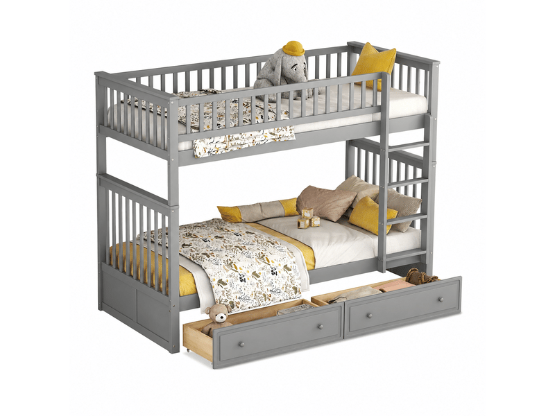  Lit superposé enfant 90x200 cm convertible en 2 lits gris, pin et mdf  - Conforama A