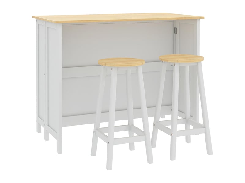 Îlot de cuisine avec 2 tabourets et plateau rabattable blanc 110x60x90 cm - pangivo