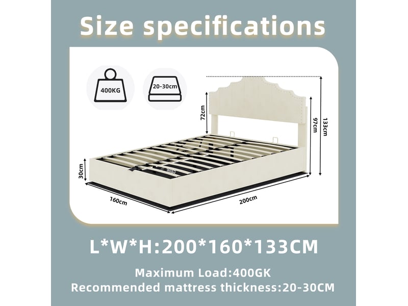  Lit 160 x 200 cm beige en bois et tissu avec matelas inclus  - Conforama E