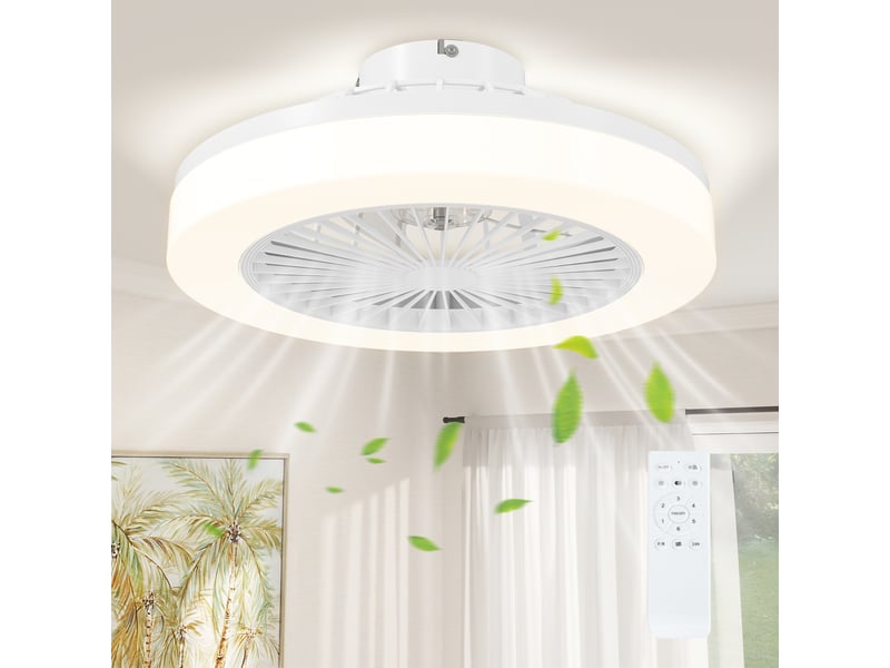  Ventilateur de plafond avec lumière et télécommande 6 vitesses, minuterie, luminosité réglable, blanc  - Conforama B