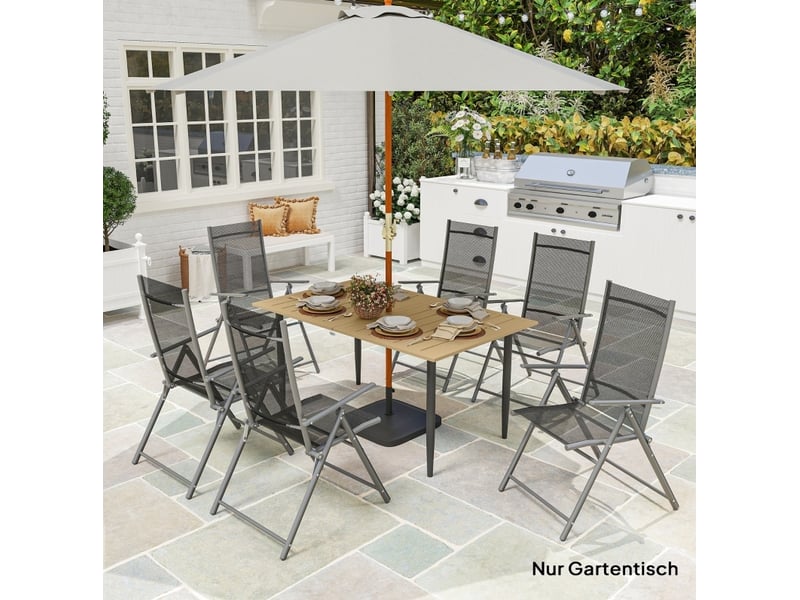 Table de jardin 150x90 cm avec trou pour parasol métal marron  - Conforama C