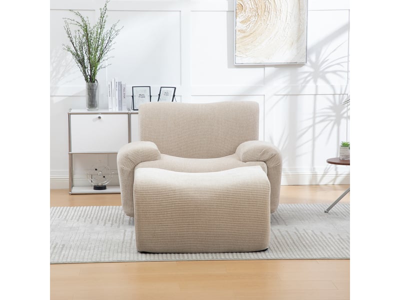  Fauteuil relax, fauteuil de salon – avec repose-pieds, mousse haute densité, en chenille, sans montage, kaki clair  - Conforama R