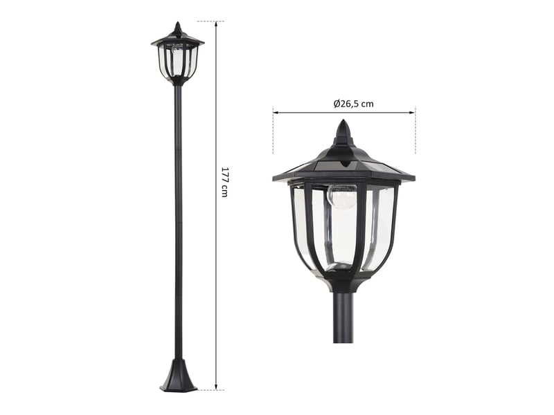 Lampadaire solaire de jardin led ø26,5 x h177 cm noir en plastique, 6 led ip44, pour jardin et terrasse - Conforama C
