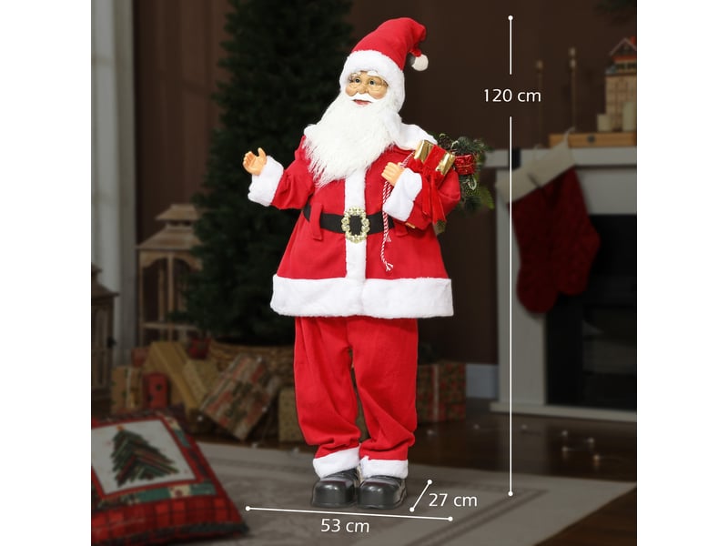  Figurine de père noël, debout de père noël, commande vocale, lumières led scintillantes, 120 cm, bras pliables, rouge  - Conforama C