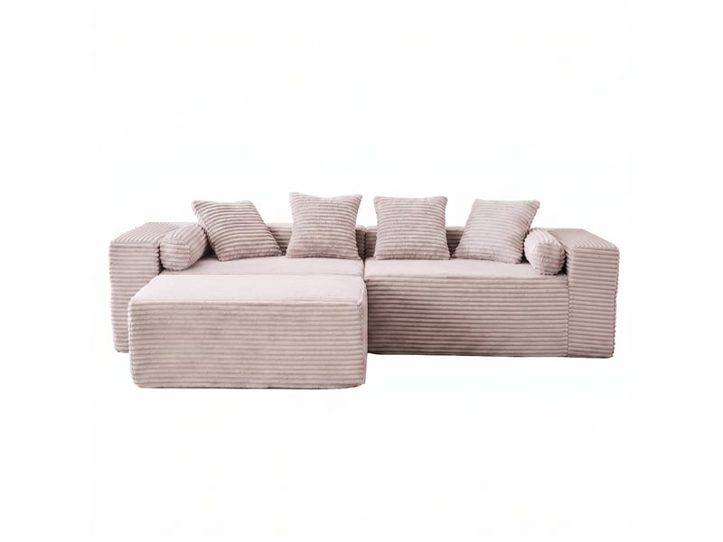 Canapé d'angle, canapé modulable; en tissu chenille, style cloud, beige - Conforama D