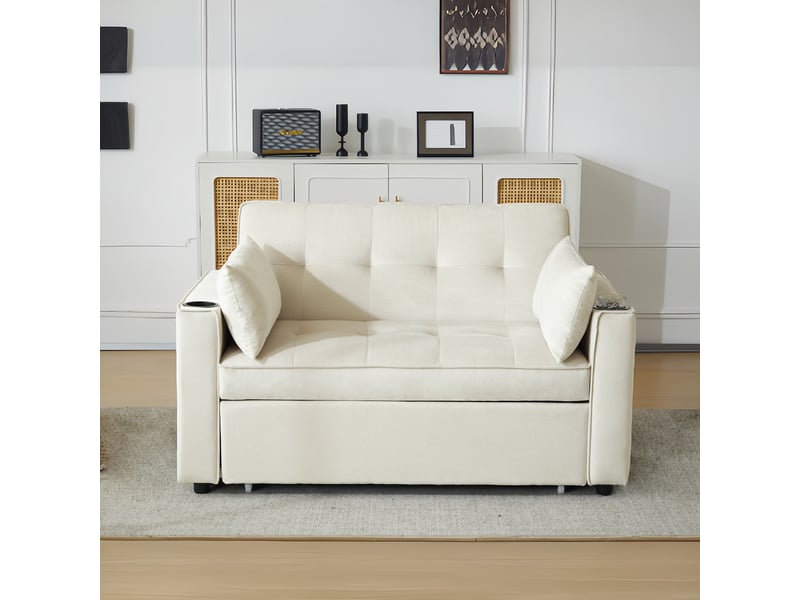  Canapé 2 places en velours multifonction avec fonction de couchage,canapé-lit pliant avec porte-gobelet et oreillers,pour salon chambre cinéma maison,137x76.5x83cm,beige 137x76.5x83cm - Conforama C