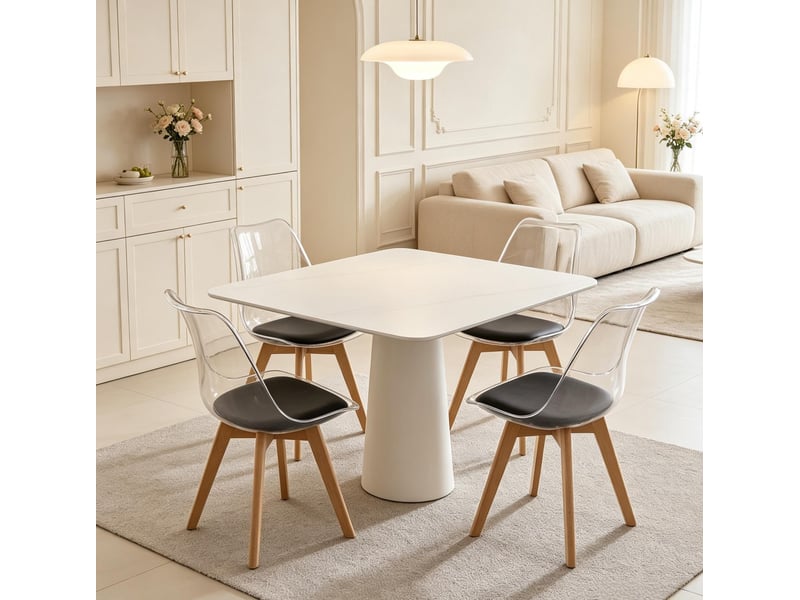  Lot de 4 chaises de salle à manger 42 x 42 x 83 cm – noir – assise en similicuir et pieds en bois  - Conforama E