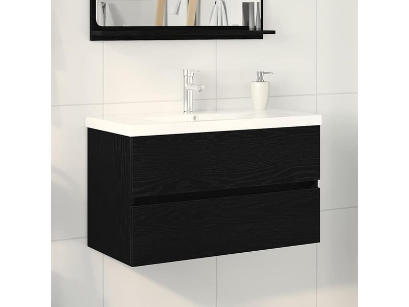 Meuble de lavabo de salle de bain, armoire de bain chêne noir 80 x 39 x 62 cm cf65541 - Conforama B