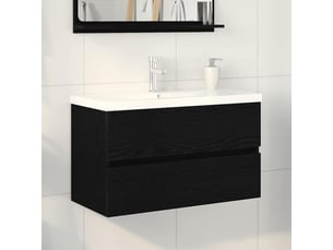 Meuble de lavabo de salle de bain, armoire de bain chêne noir 80 x 39 x 62 cm cf65541