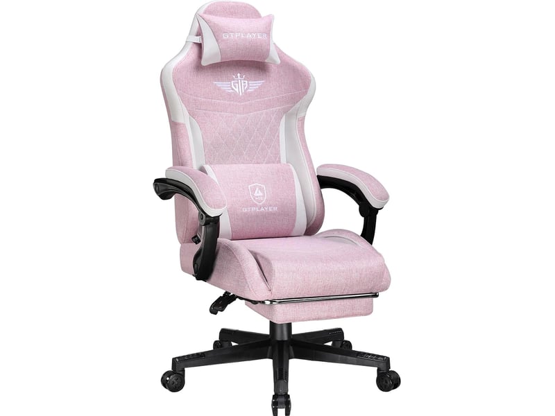  Gtplayer chaise de jeu ergonomique avec soutien lombaire et dossier large 150kg - lin rose GT832-PK - Conforama A