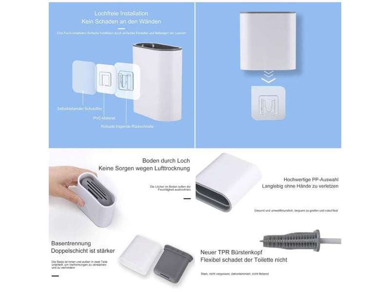 Brosse wc en silicone, brosse de toilettes pour salle de bain avec support à séchage rapide, peut être posé ou suspendu (blanc) - Conforama E