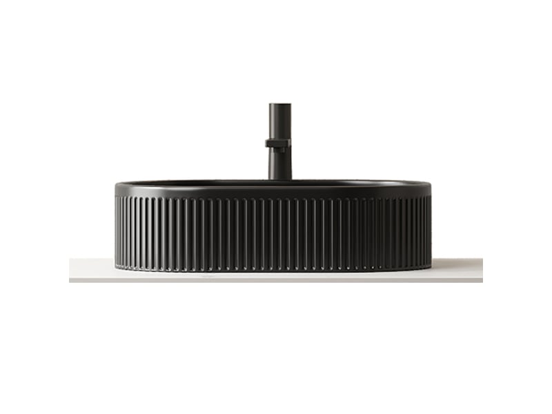  Meuble sous vasque en céramique noire avec motif à rayures et perçage pour robinet, salle de bain, 62×46×25 cm  - Conforama E