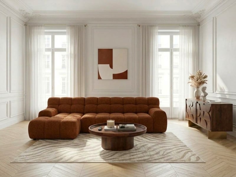 Bobochic canapé d'angle convertible avance-recule électrique andre tissu texturé orange angle gauche ANDRE - Conforama B