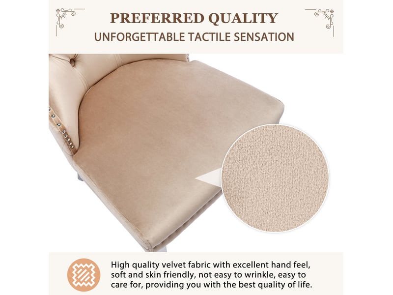  Chaise de salle à manger en velours beige avec clous décoratifs sur le dossier - lot de 4  - Conforama E