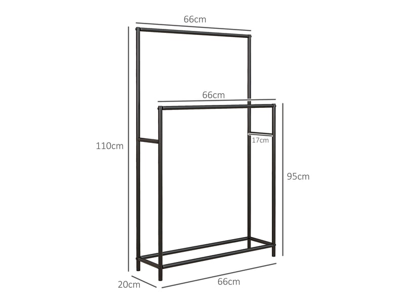  Porte-serviettes sur pied noir en métal à 2 barres décalées, 66 × 20 × 110 cm, pour sécher vos serviettes  - Conforama C