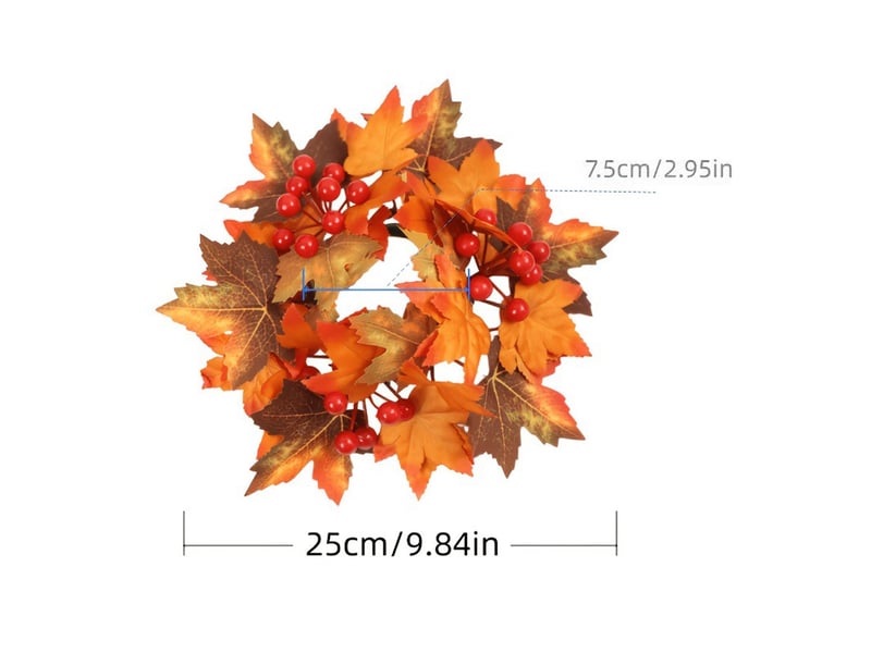  Couronne de bougie décorative feuilles d'érable – décoration automnale pour bougie pilier-style 4  - Conforama B