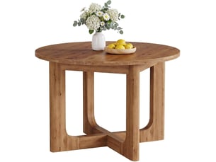 Table de salle à manger ronde en bois massif 100 cm brun rustique, pieds en x, 2 à 4 couverts, gain de place, montage facile, style champêtre