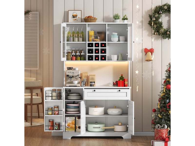 Meuble de cuisine muvano, buffet de cuisine haut blanc avec portes vitrées, 105 × 40 × 180 cm - Conforama D