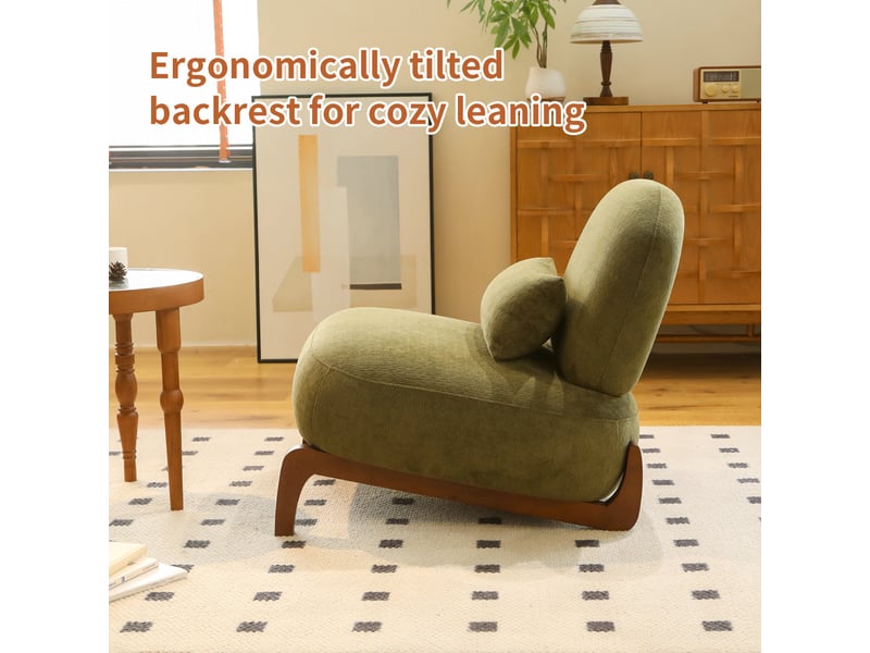  Fauteuil d'accent 72.2x86.9x69.9cm – chaise de salon sans accoudoirs avec coussin moelleux et oreiller lombaire – tissu de chenille - vert  - Conforama E