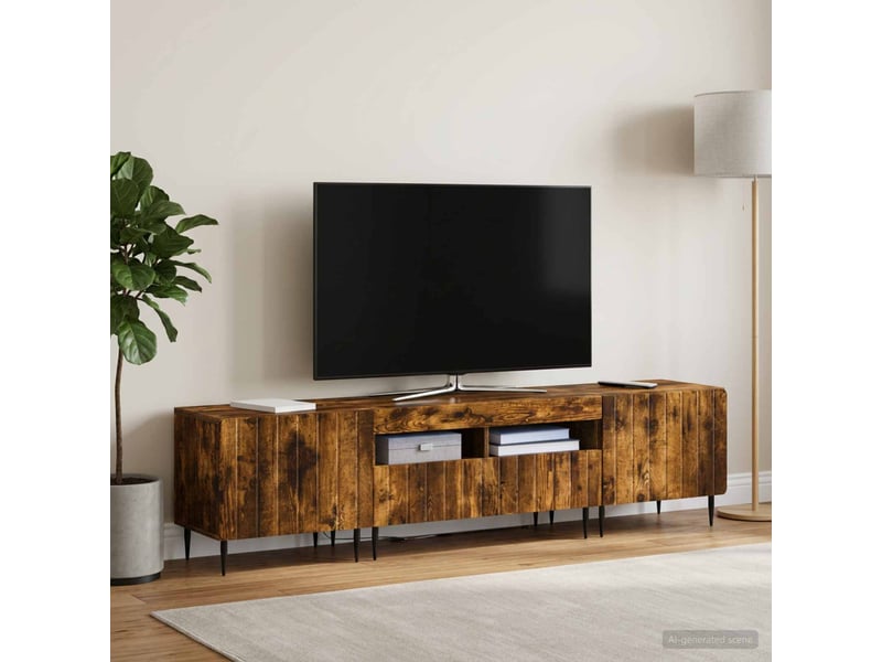 Meuble tv - banc tv - meuble de rangement led 5 pièces chêne fumé bois d'ingénierie - Conforama C