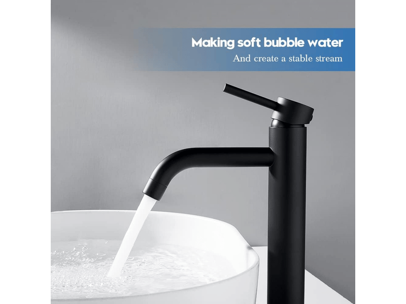  Robinet de lavabo de salle de bain avec eau chaude et froide, en acier inoxydable, noir, bec haut, coude, tuyau de 60 cm PB502396 - Conforama E