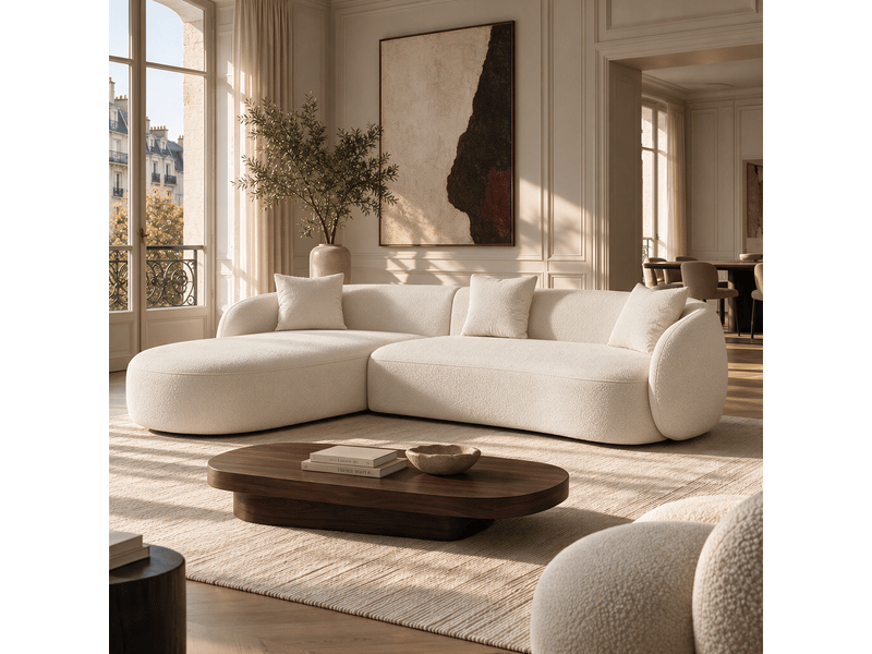  Canapé d'angle gauche 4 places en tissu bouclette crème celine 1CELAGTBCR - Conforama B