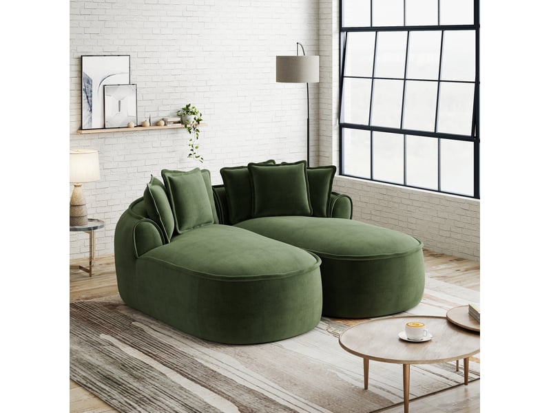  Canapé modulable 2 places convertible en chenille vert 184x164x67 cm  - Conforama E