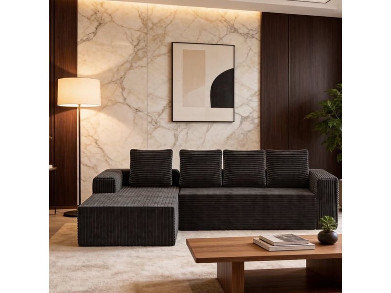  Canapé d'angle, canapé modulable, en velours tricoté, gris, assise profonde, style cloud, pour salon, version droite, chambre  - Conforama R