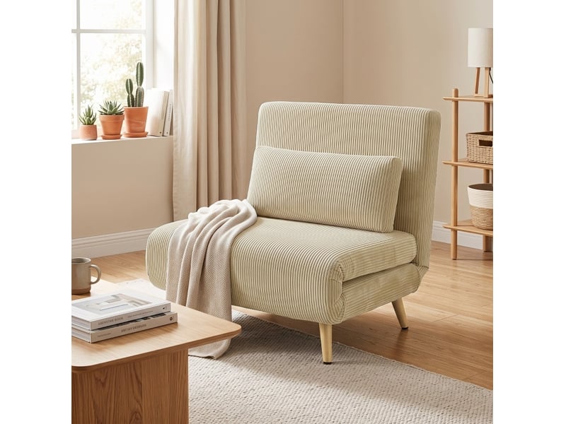  Fauteuil-lit 3 en 1 convertible 90 x 190 cm, velours côtelé beige, dossier 6 positions  - Conforama B