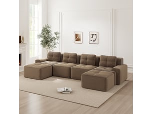 Canapé modulaire sans montage en velours côtelé avec assise profonde marron chicfurn