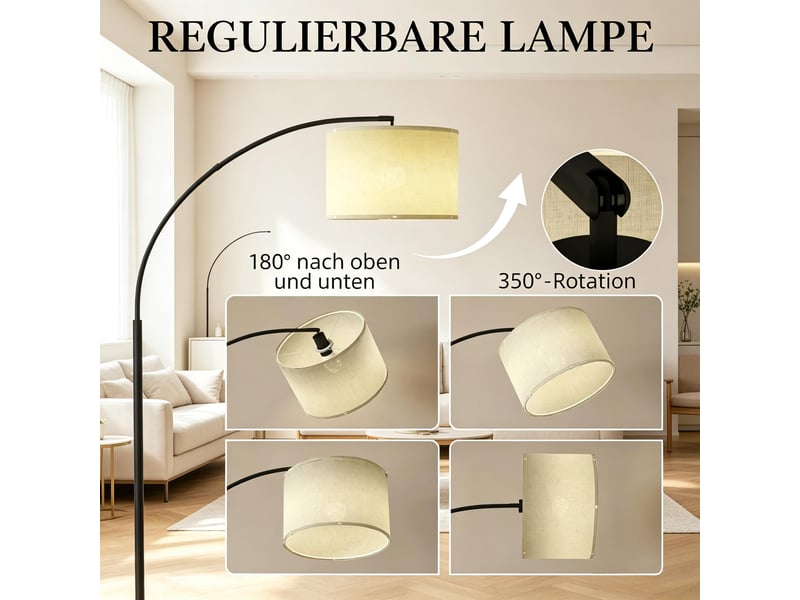  Lampadaire arc moderne dimmable avec télécommande cct 2700-6500k abat-jour orientable noir 180 cm  - Conforama D