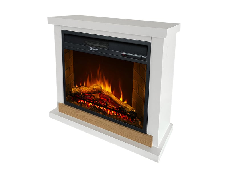  Stockholm - cheminée électrique sur pied avec effet flamme 75,5 x 70 x 28 cm en bois blanc  - Conforama C