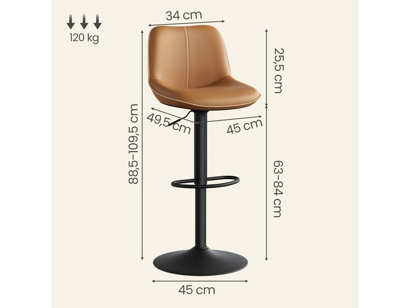 Lot de 4 tabourets de bar, réglables en hauteur, pivotants, pu, marron - Conforama D