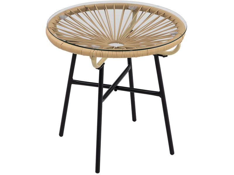 Table d’appoint de jardin ronde 50x50x50 cm en résine tressée beige et noire - Conforama A