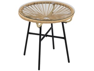 Table d’appoint de jardin ronde 50x50x50 cm en résine tressée beige et noire