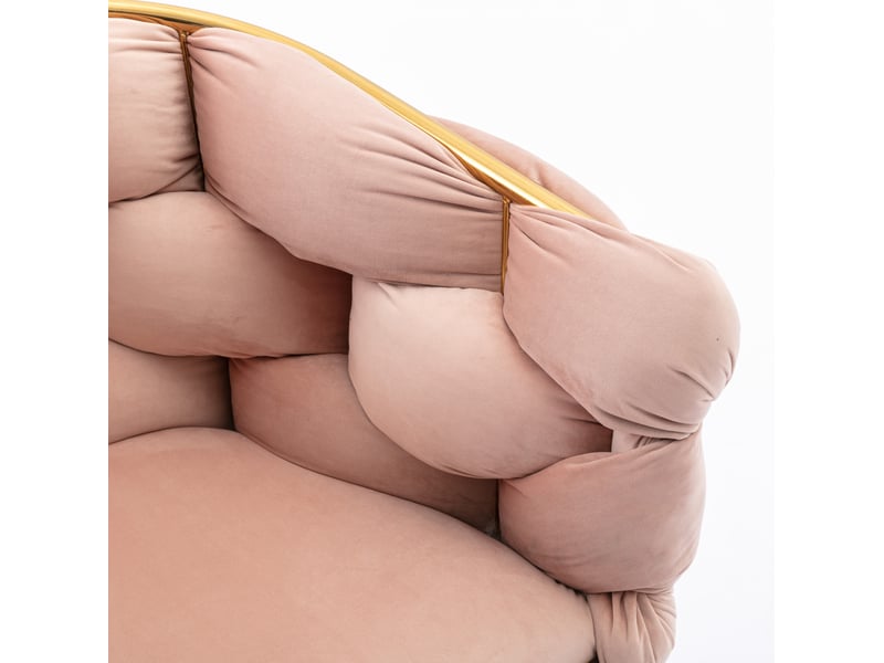Lot de 2 fauteuils d'appoint modernes en velours rose avec structure métallique dorée - Conforama E