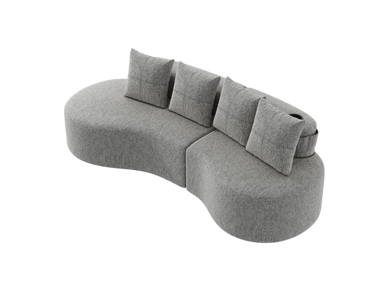  Canapé fixe 4 places 240x109x63 cm en lin gris clair avec porte-gobelet  - Conforama A