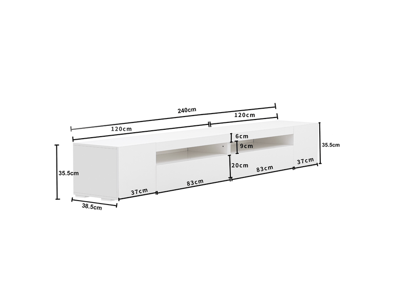  Meuble tv contemporain 240cm, design blanc moderne avec panneau lumineux et éclairage led meuble tv avec rangement  - Conforama C
