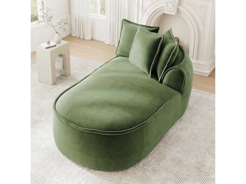  Canapé méridienne droit en chenille vert avec coussins inclus et assise profonde de 122 cm  - Conforama W