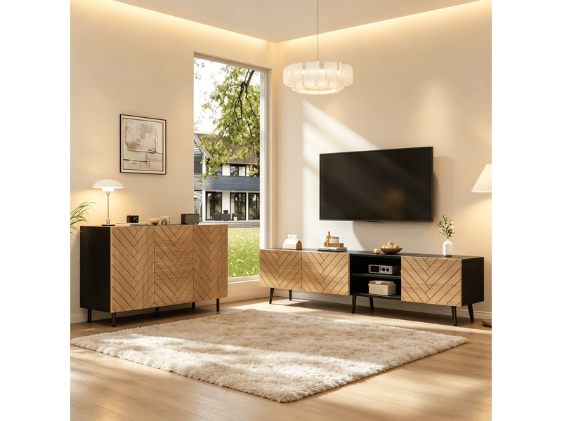  Ensemble meuble tv et buffet – 180 x 33,5 x 45 cm + 120 x 40 x 76 cm – effet bois  - Conforama D