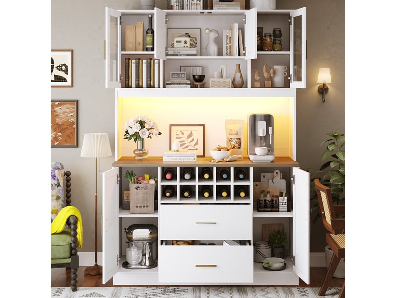 Buffet haut 120 x 36,3 x 180 cm avec led, prises usb, 6 portes et 2 tiroirs - Conforama E