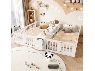 Lit avec rangement 2x90x200 cm <strong>OKWISH</strong>  <strong></strong> coloris blanc