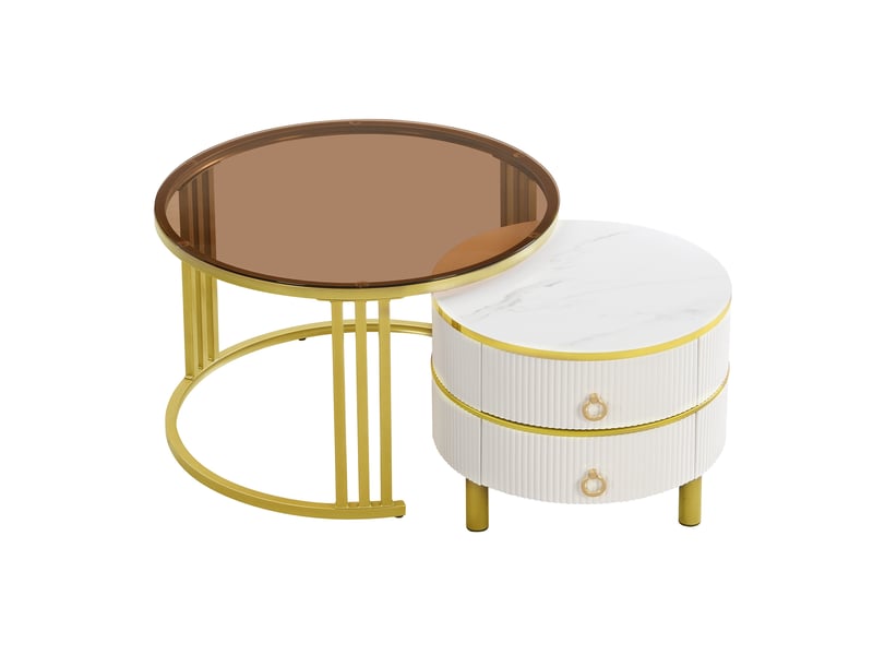  Table basse ronde ensembles mdf et verre trempé 70 cm  - Conforama R