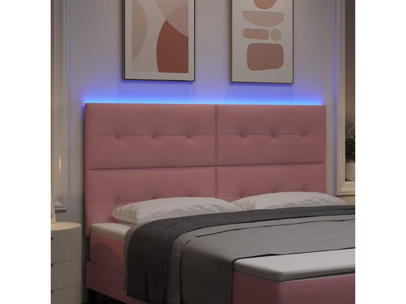 Tête de lit | panneau de tête de lit led avec bandes led rose 180 cm velours - Conforama E